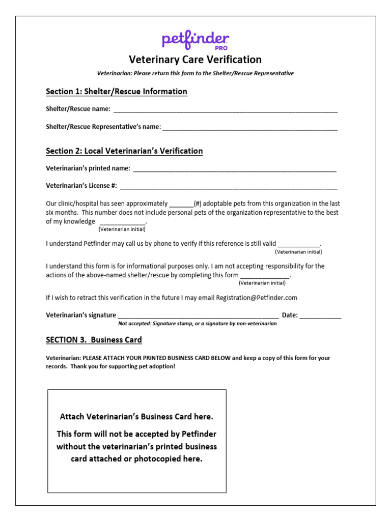 Veterinary Care Verification Form | PDF
