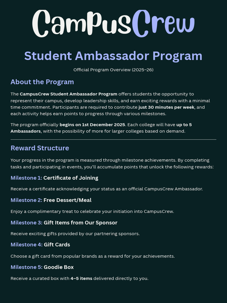 CampusCrew Student Ambassador Program 2025 | PDF