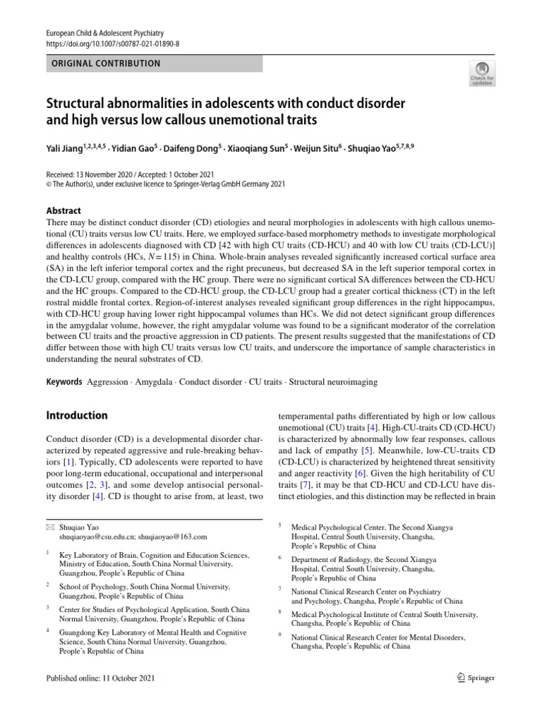 Structural Brain Differences in Conduct Disorder | PDF | Amygdala ...