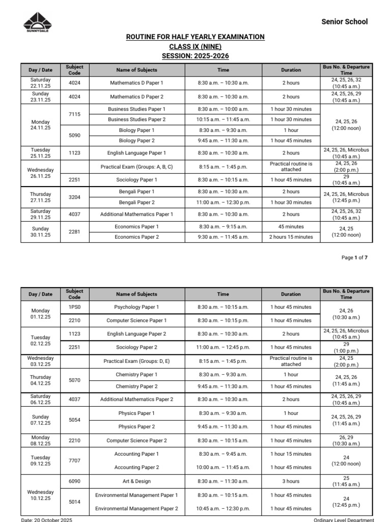 Class IX Half Yearly Exam Schedule 2025 | PDF | Numbers | Trigonometry