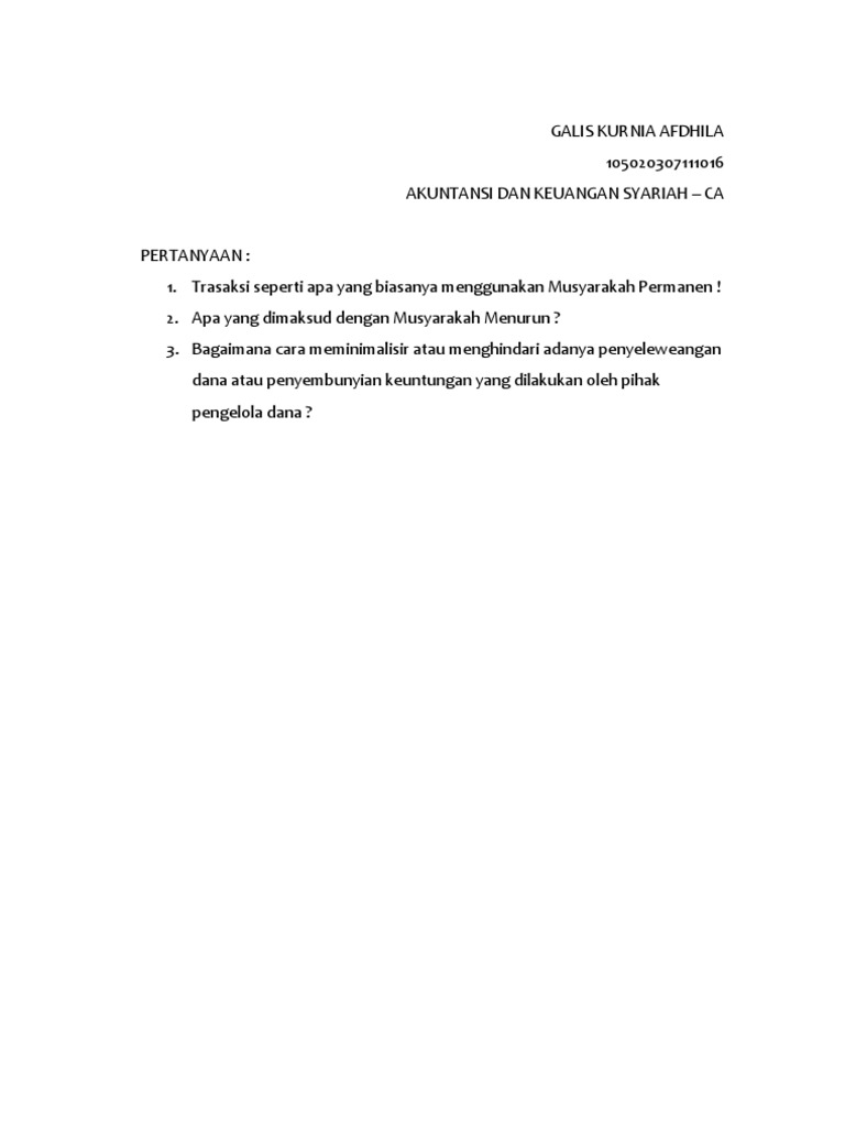 Pertanyaan Musyarakah