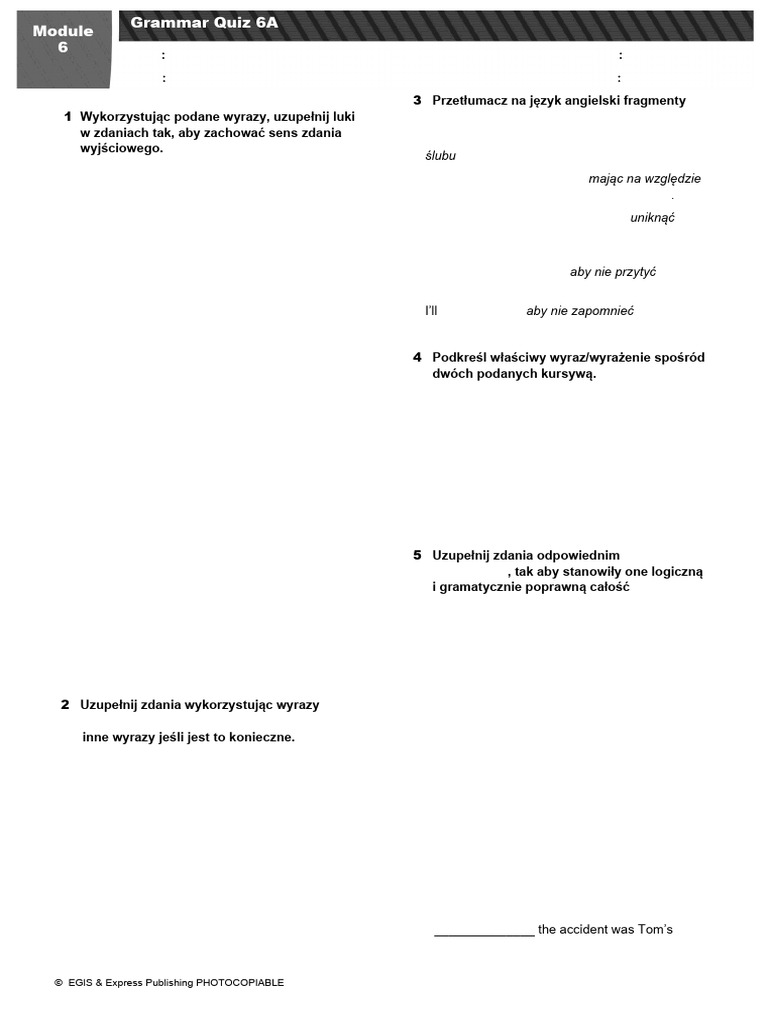 Module 6 Grammar Quiz for Students | PDF | Chess Openings | Chess Theory