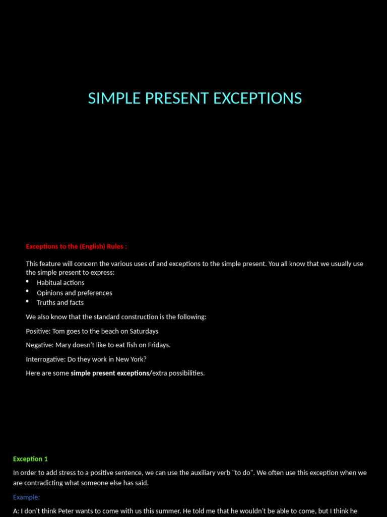 Simple Present Tense Exceptions Explained | PDF | Verb | Clause