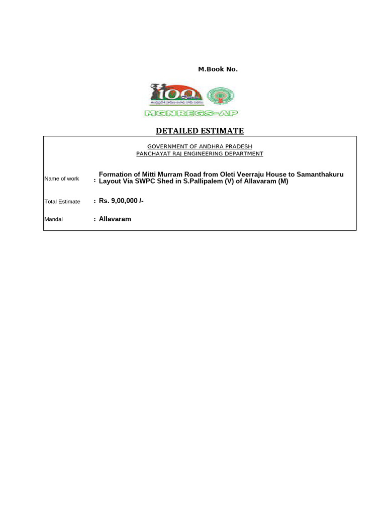 Mitti Murram Road Estimate - Allavaram | PDF | Concrete | Construction ...