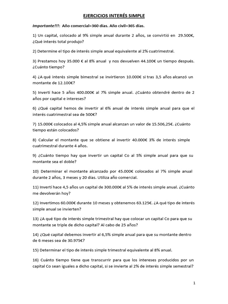 Ejercicios de Interés Simple y Descuento | PDF | Bancos | Interés