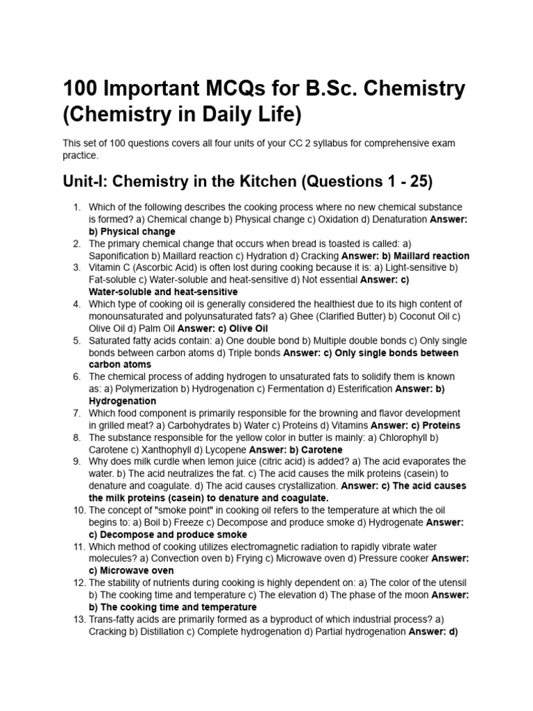 100 MCQs on Chemistry in Daily Life | PDF | Cracking (Chemistry ...