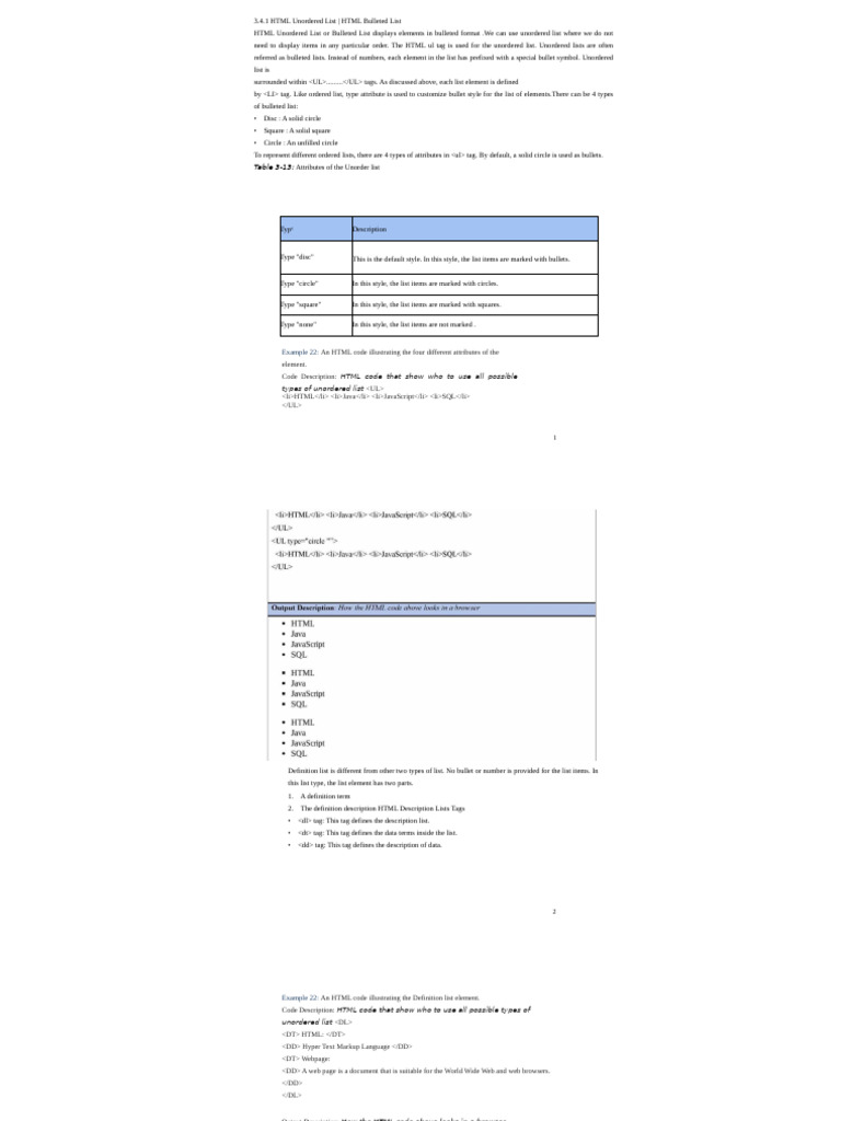 HTML Unordered and Nested Lists Guide | PDF | Html Element | Html