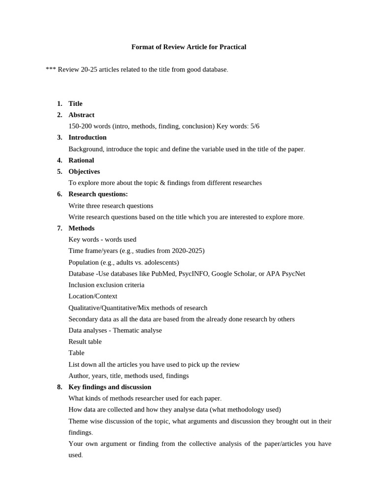 Format of Review Article For Practical | PDF
