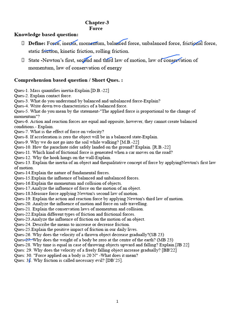 Force Ques List | PDF | Force | Momentum