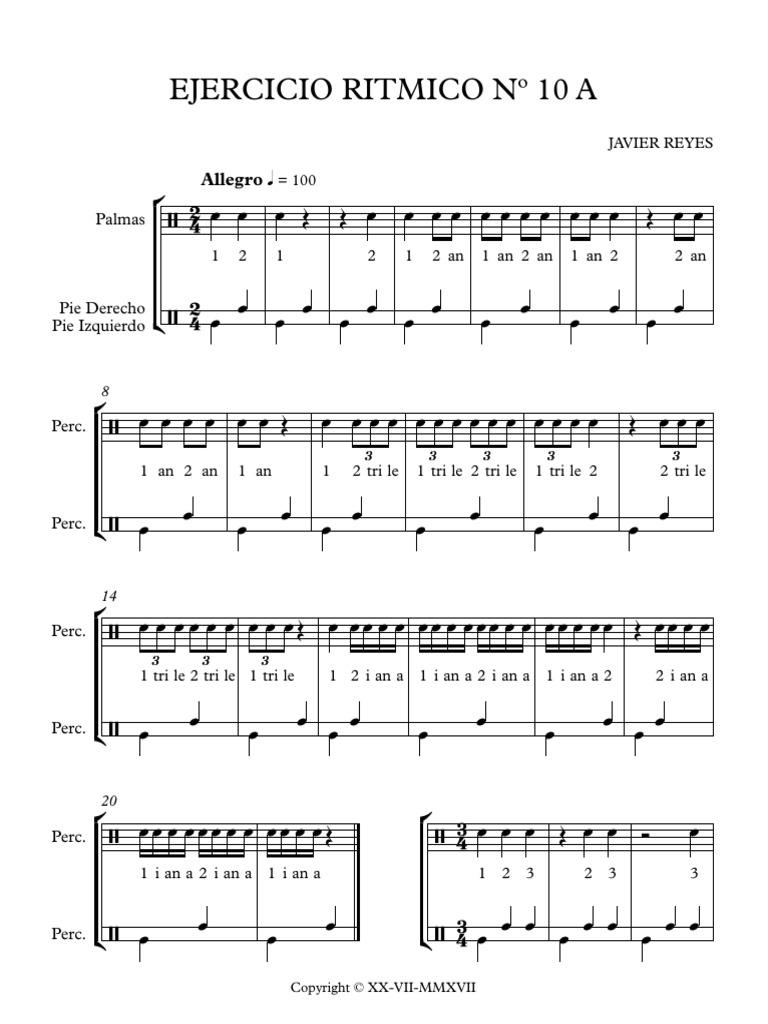 Ejercicio Ritmico Nº 10 a - Partitura Completa | PDF