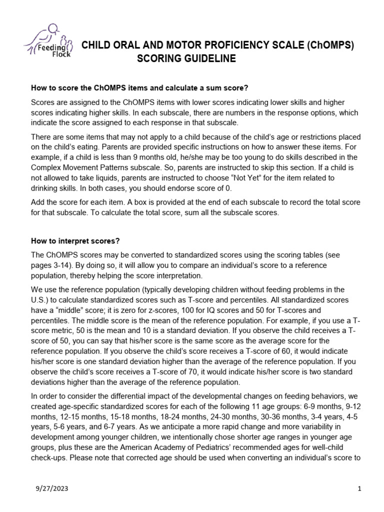 ChOMPS - Scoring Guideline - 9 23 2023 1 | PDF | Standard Score ...