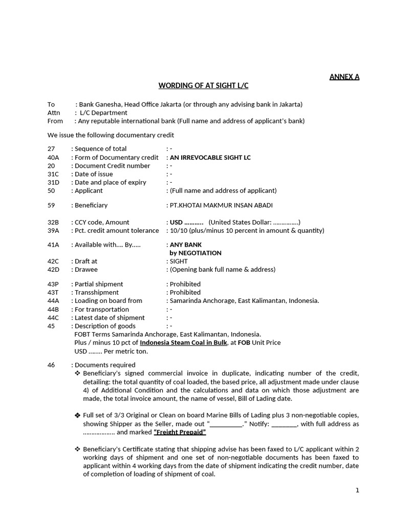 Draft LC | PDF | Cargo | Bill Of Lading