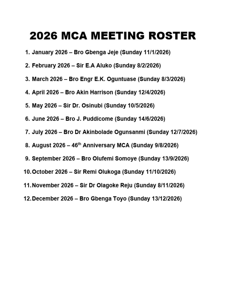 2026 Mca Meeting Roster | PDF