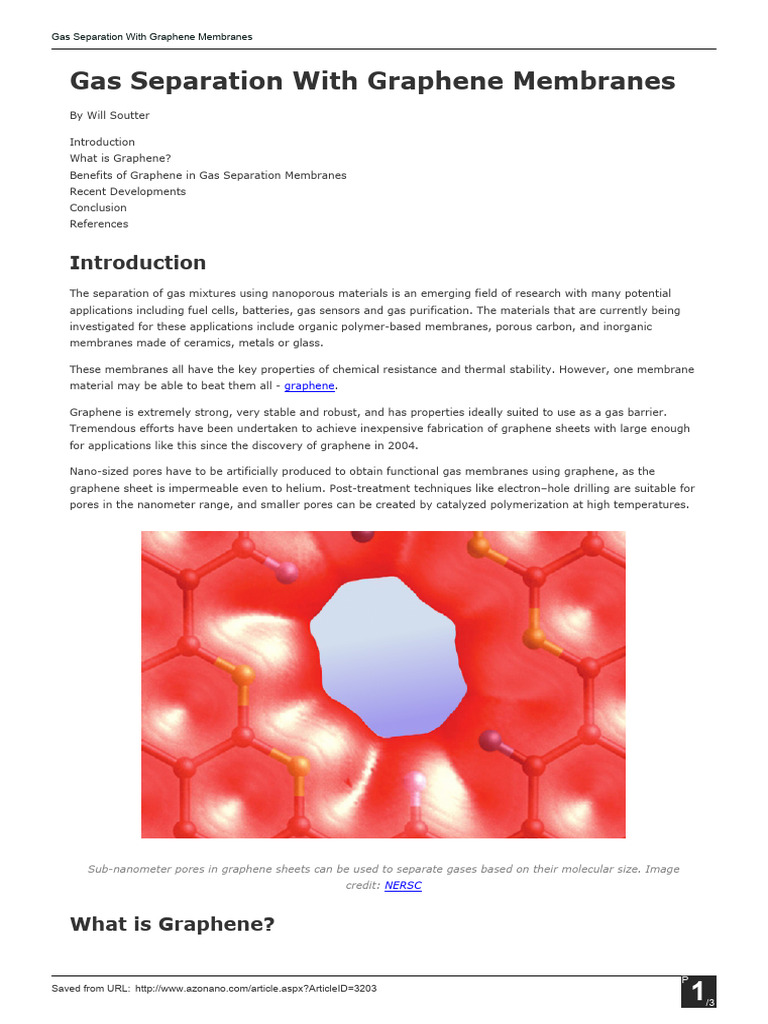 Graphene Membranes for Gas Separation | PDF | Graphene | Gases