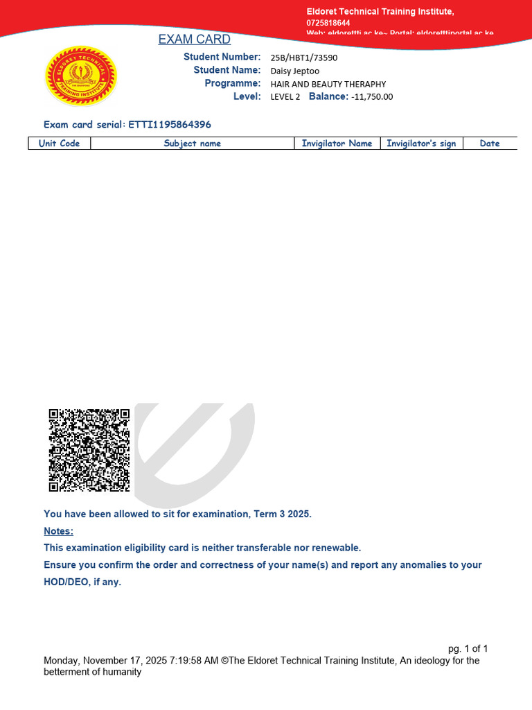 ExamCard_20251117072005 | PDF