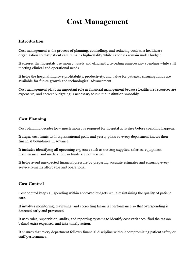 Healthcare Cost Management Strategies | PDF | Expense | Hospital