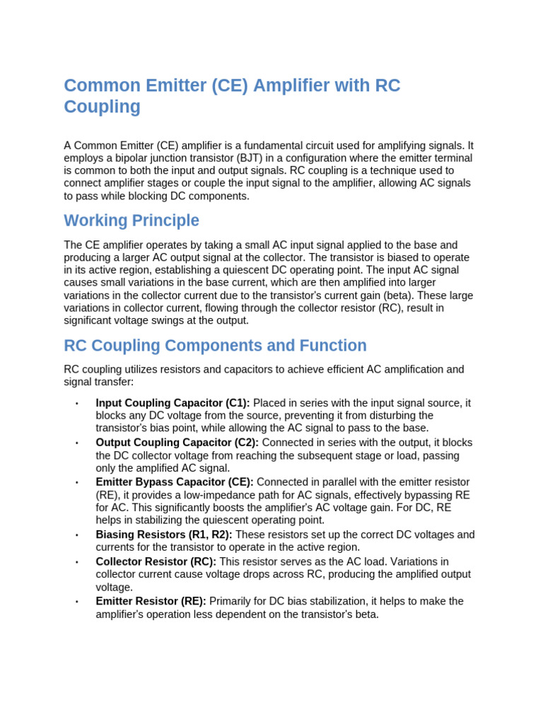 Common Emitter Amplifier with RC Coupling | PDF | Amplifier | Bipolar ...