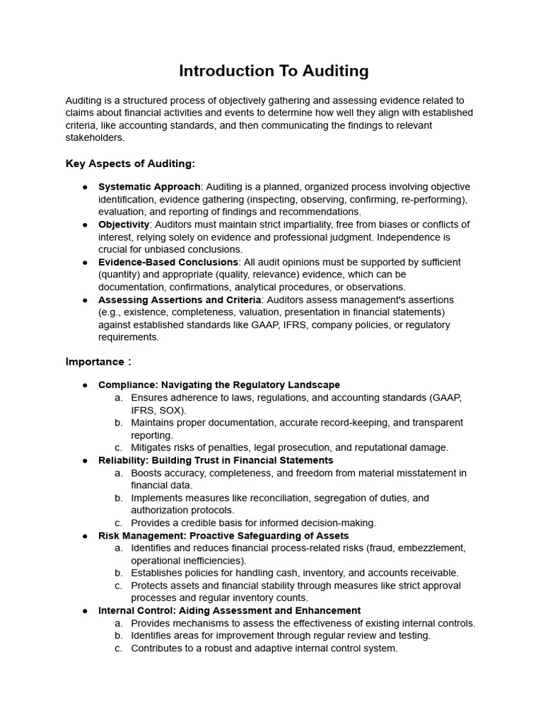Introduction to Auditing Essentials | PDF | Audit | Internal Control