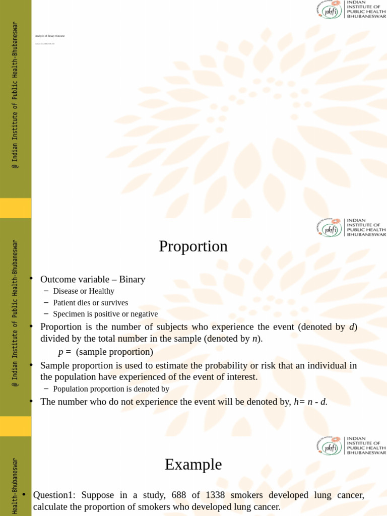 Binary Outcome Analysis and Proportions | PDF | Relative Risk ...