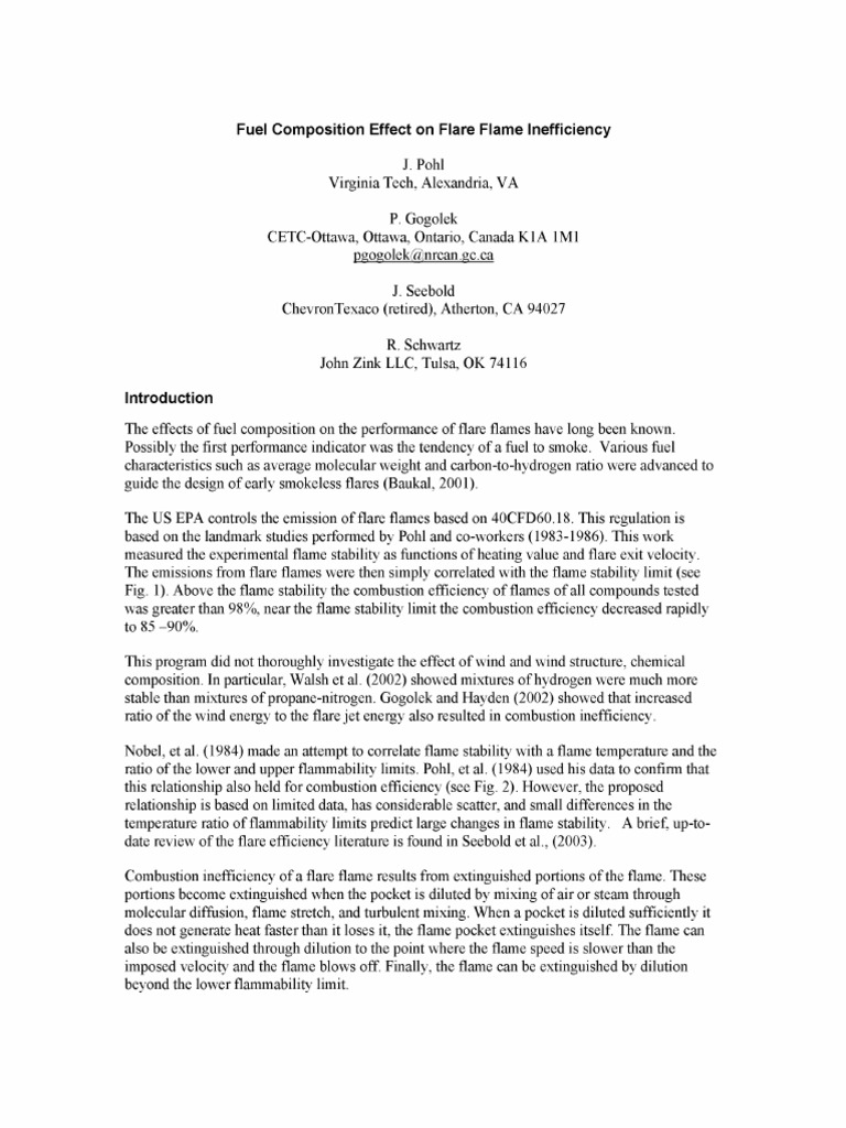 Fuel Composition Effect On Flare Flame Inefficiency | PDF | Combustion ...