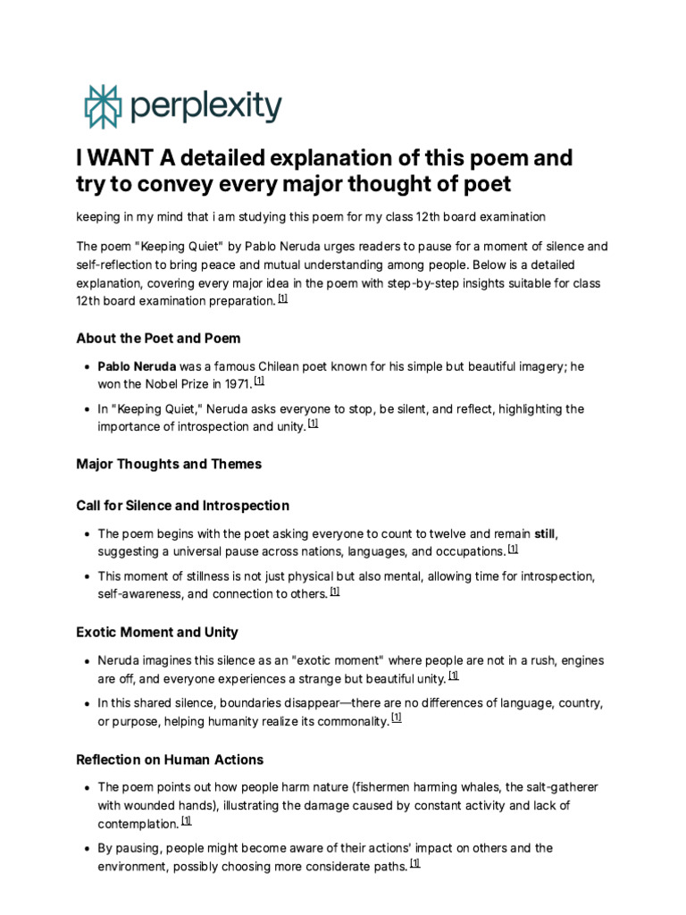 I WANT A Detailed Explanation of This Poem and Try | PDF | Silence | Poetry