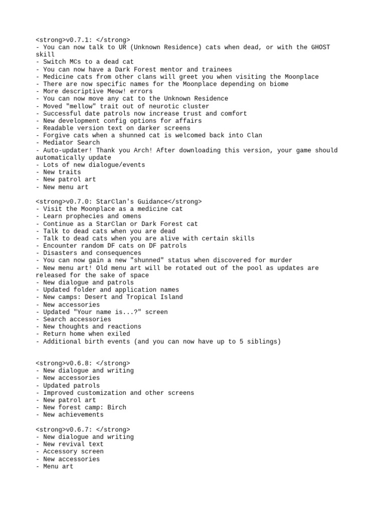 ClanGen Mod Updates: LifeGen v0.7.1 | PDF | Menu (Computing) | Software