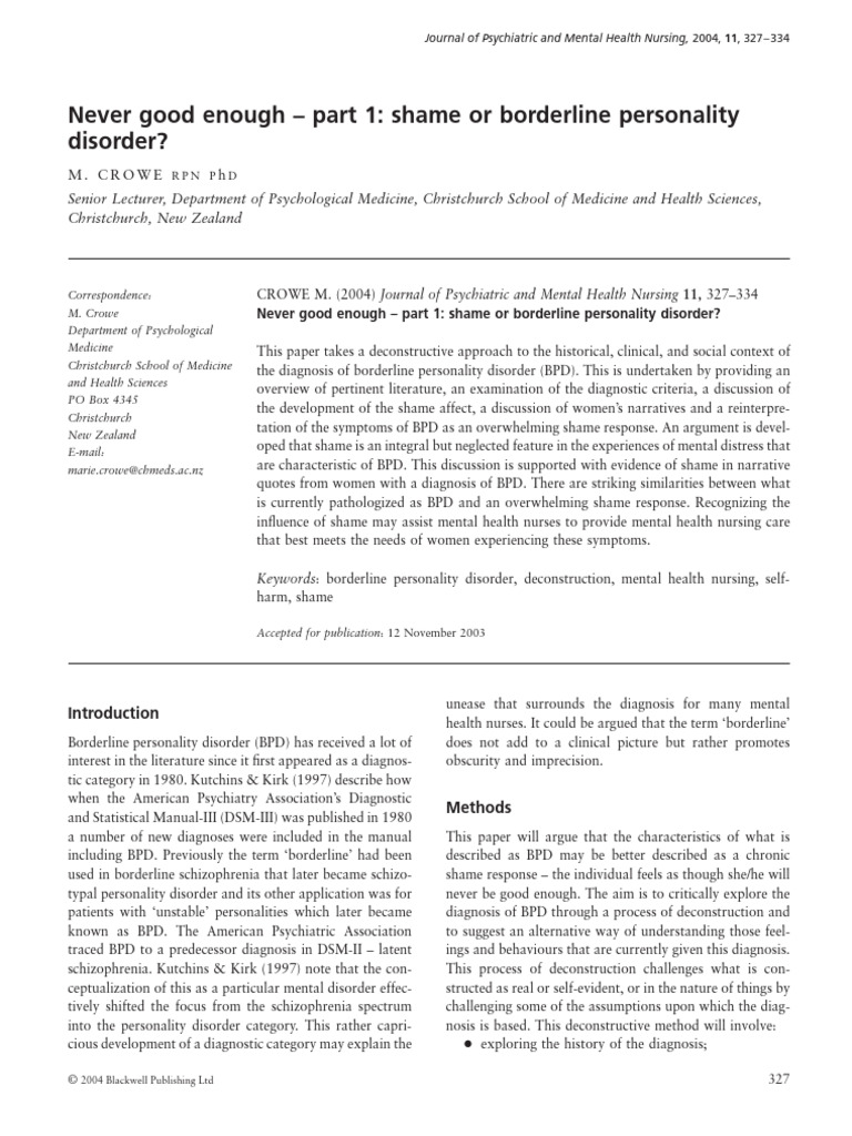 Understanding BPD Through Shame Analysis | PDF | Borderline Personality ...