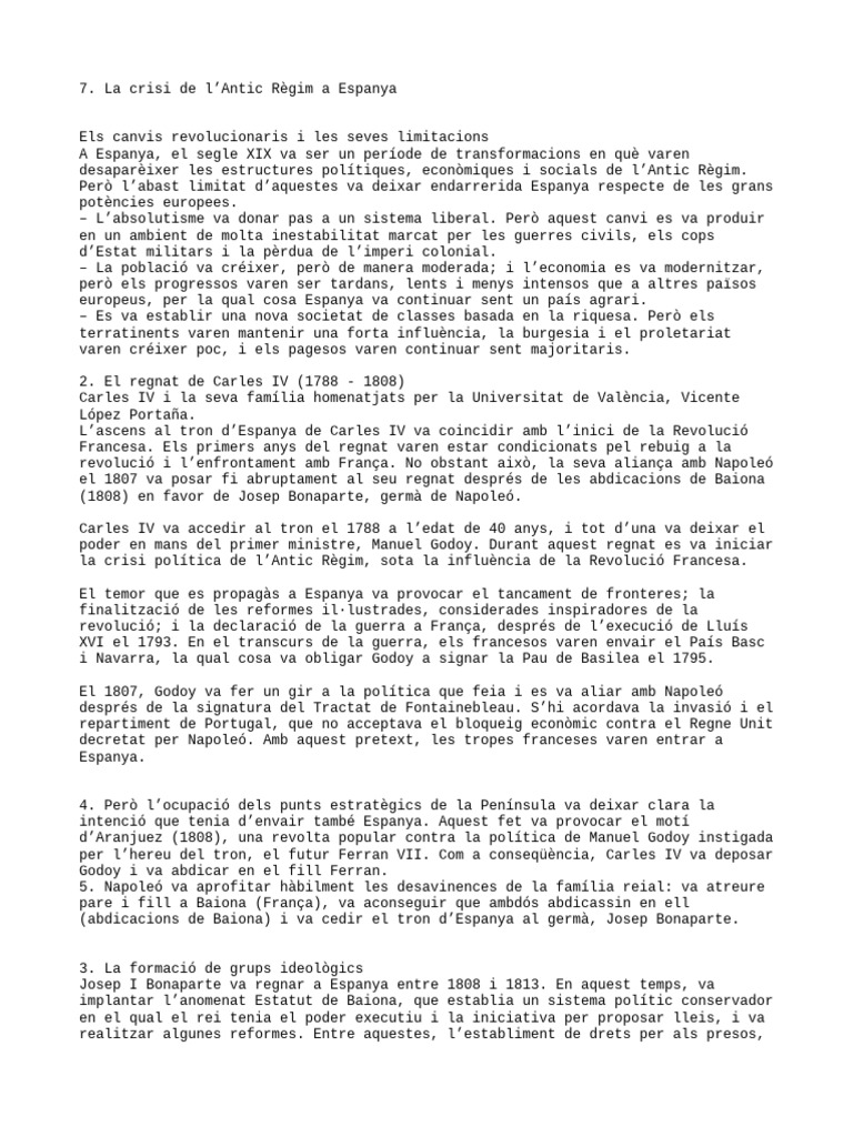 La Crisi de L'antic Règim A Espanya | PDF