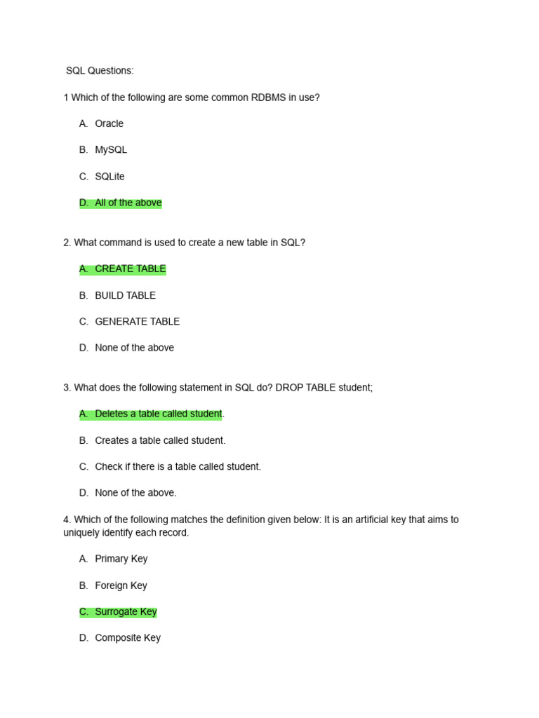 Essential SQL Questions and Concepts | PDF | Sql | Databases