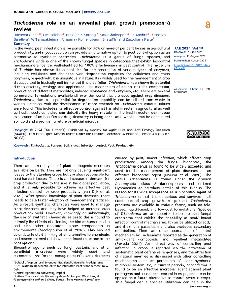 Trichoderma Role As An Essential Plant Growth Prom | PDF | Fungus ...
