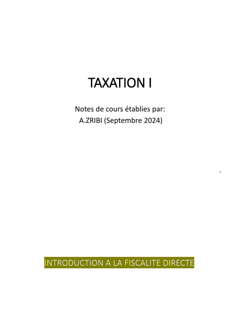 Introduction à la fiscalité directe en Tunisie | PDF | Impôt sur le ...