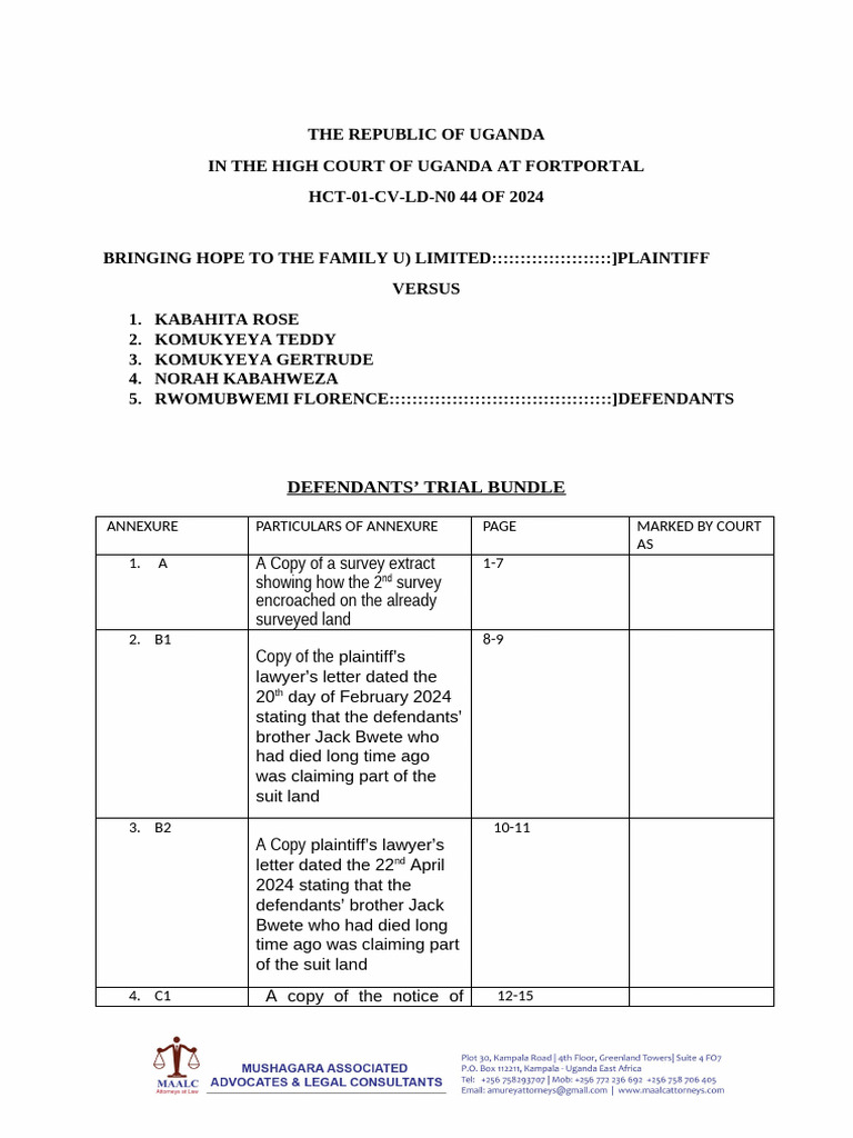 Uganda High Court Defendants' Trial Bundle | PDF | Chess | Chess Theory