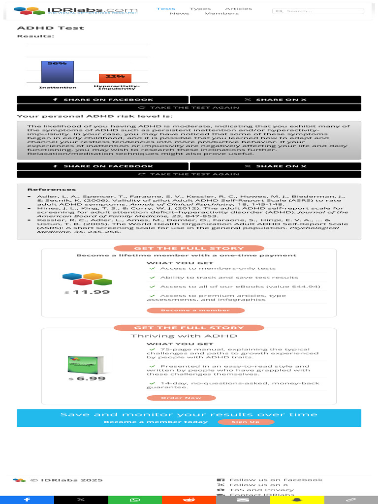 ADHD Test | PDF | Attention Deficit Hyperactivity Disorder | Adult ...
