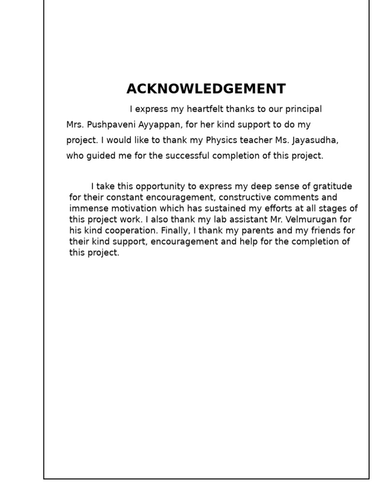 Acknowledgement for Physics Project | PDF