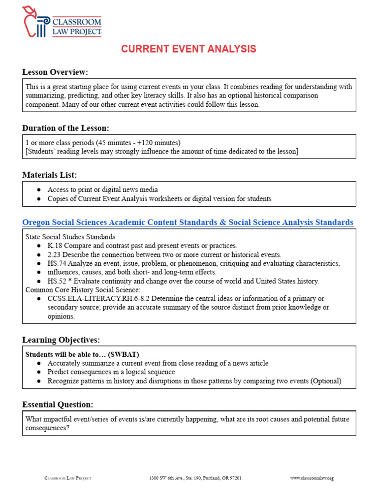 Current Event Analysis Lesson Plan | PDF | Lesson Plan | News