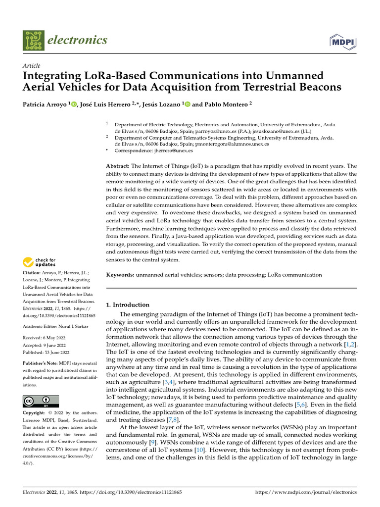 LoRa Communication in UAV Data Systems | PDF | Wireless Sensor Network ...