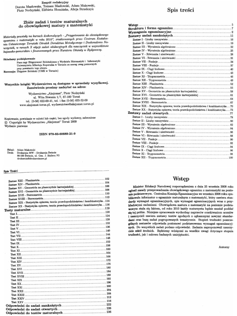 Aksjomat - Testy Maturalne Matematyka 2010 (P.podst) | PDF