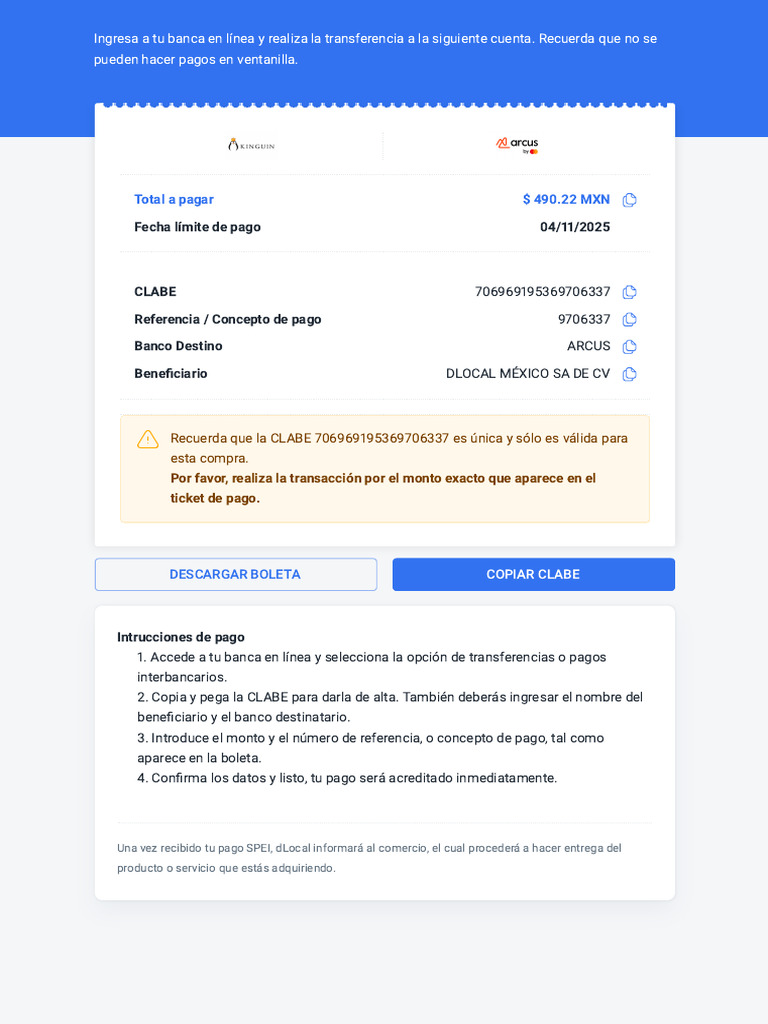 Instrucciones para Pago en Línea dLocal | PDF