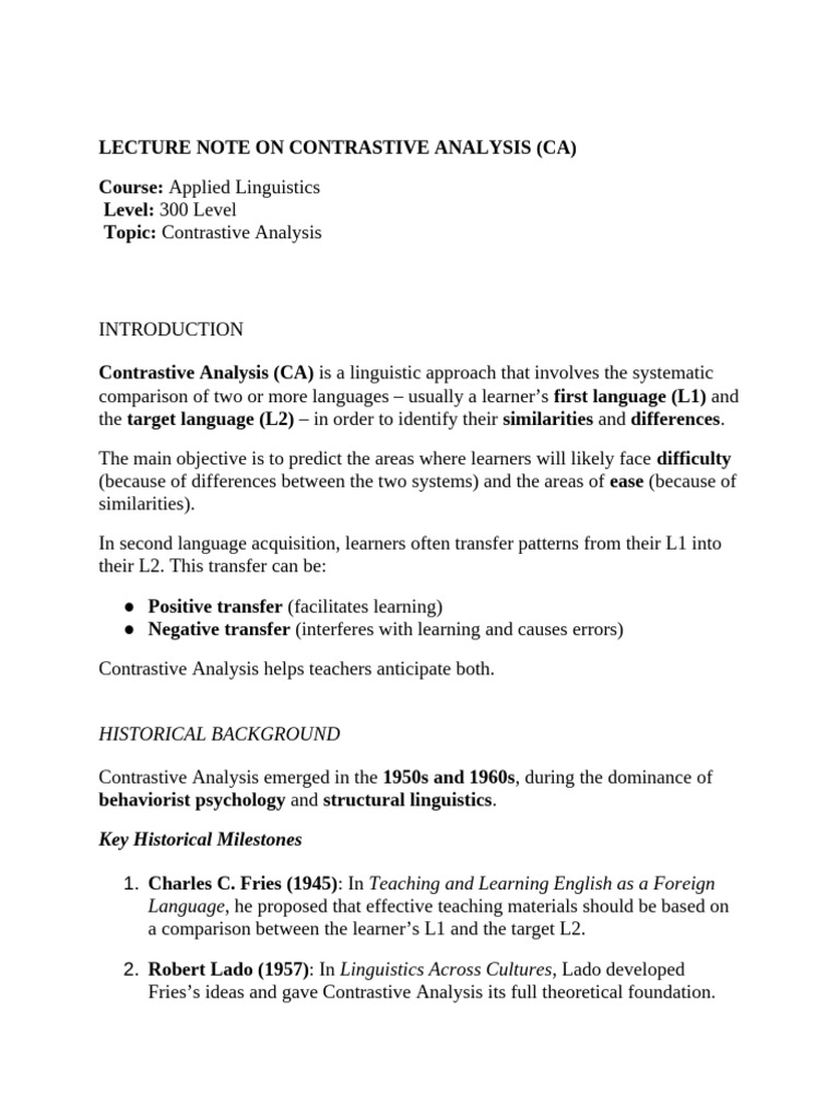 Understanding Contrastive Analysis in Linguistics | PDF | Second ...