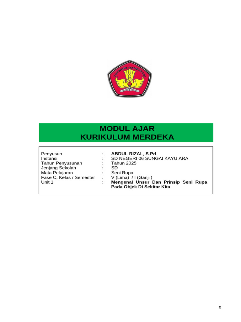Modul Ajar Seni Rupa Kelas 5 SD | PDF