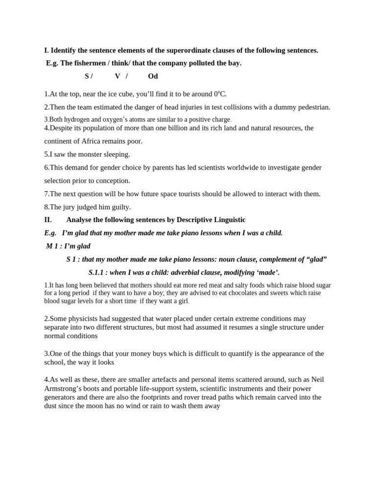 Sentence Structure and Analysis Exercises | PDF | Clause