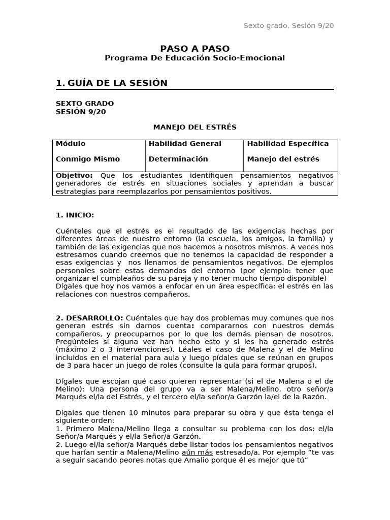 Manejo del Estrés en Sexto Grado | PDF | Estrés (biología)