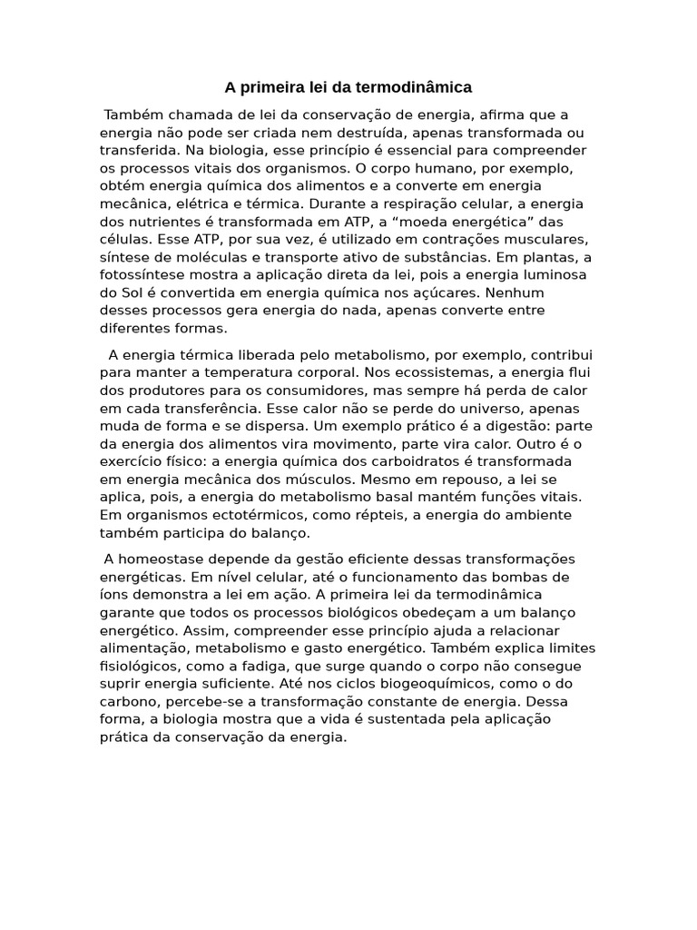 A Primeira Lei Da Termodinâmica | PDF | Calor | Metabolismo