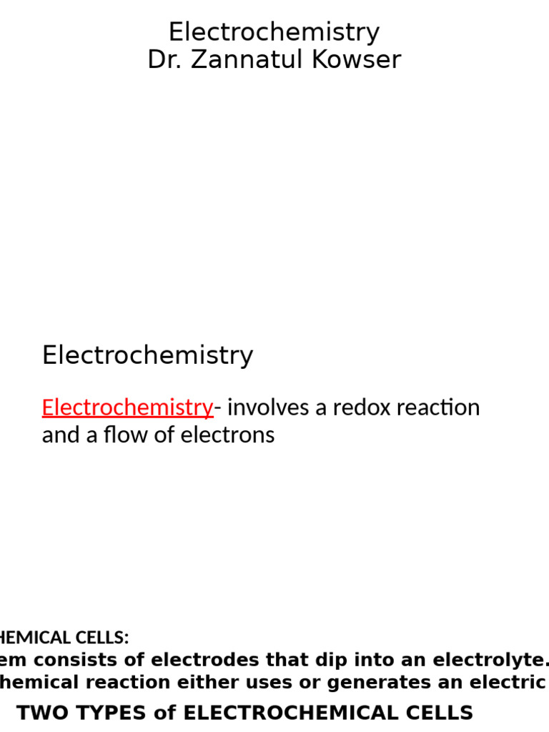Understanding Electrochemical Cells | PDF | Electrochemistry | Redox