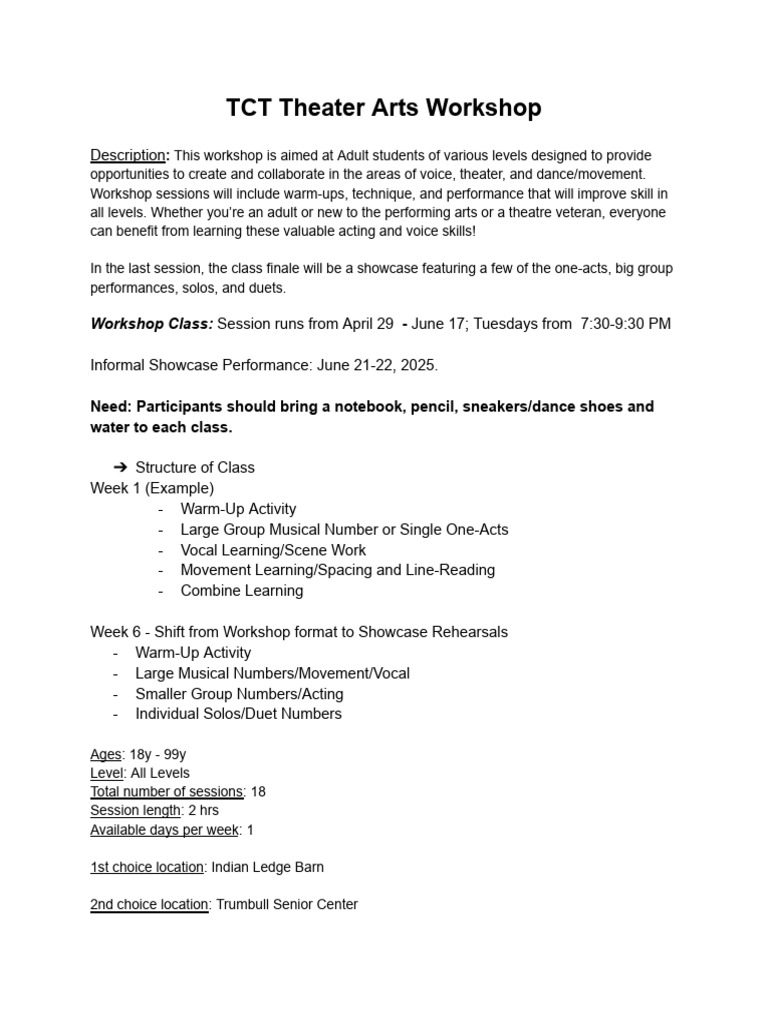 Adult Theater Arts Workshop in Trumbull | PDF | Entertainment ...