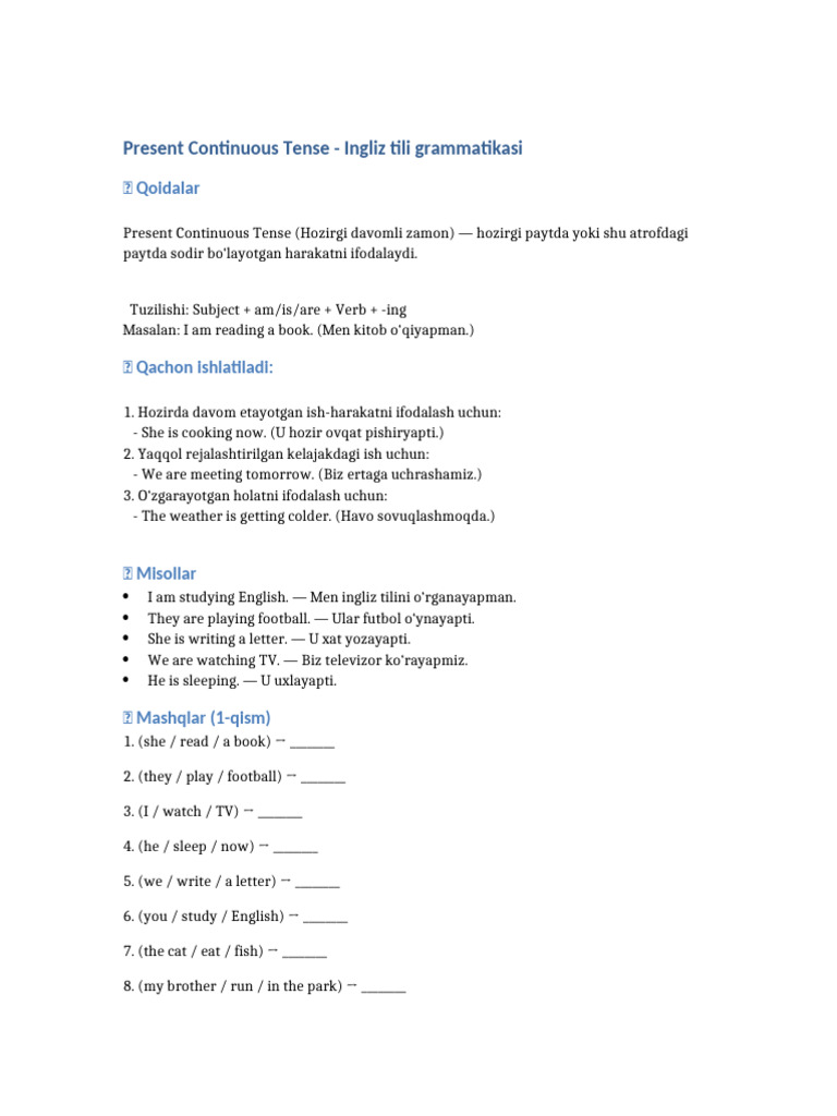 Present Continuous Tense Guide | PDF | Chess | Chess Theory