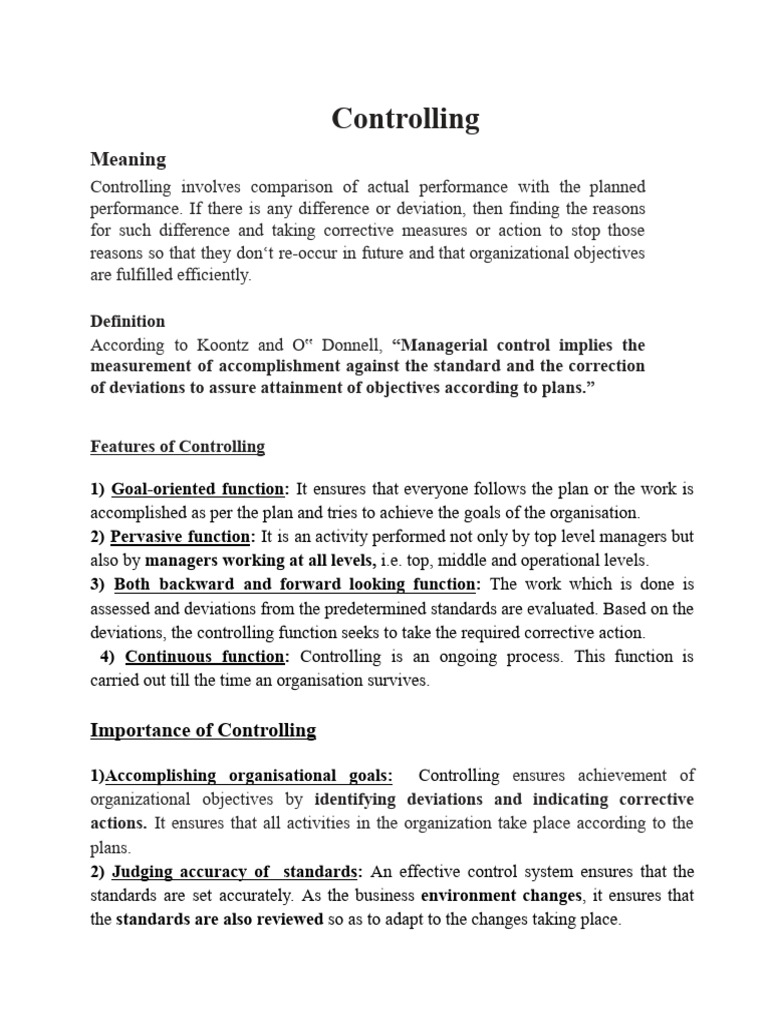 Understanding Controlling in Management | PDF | Planning | Measurement