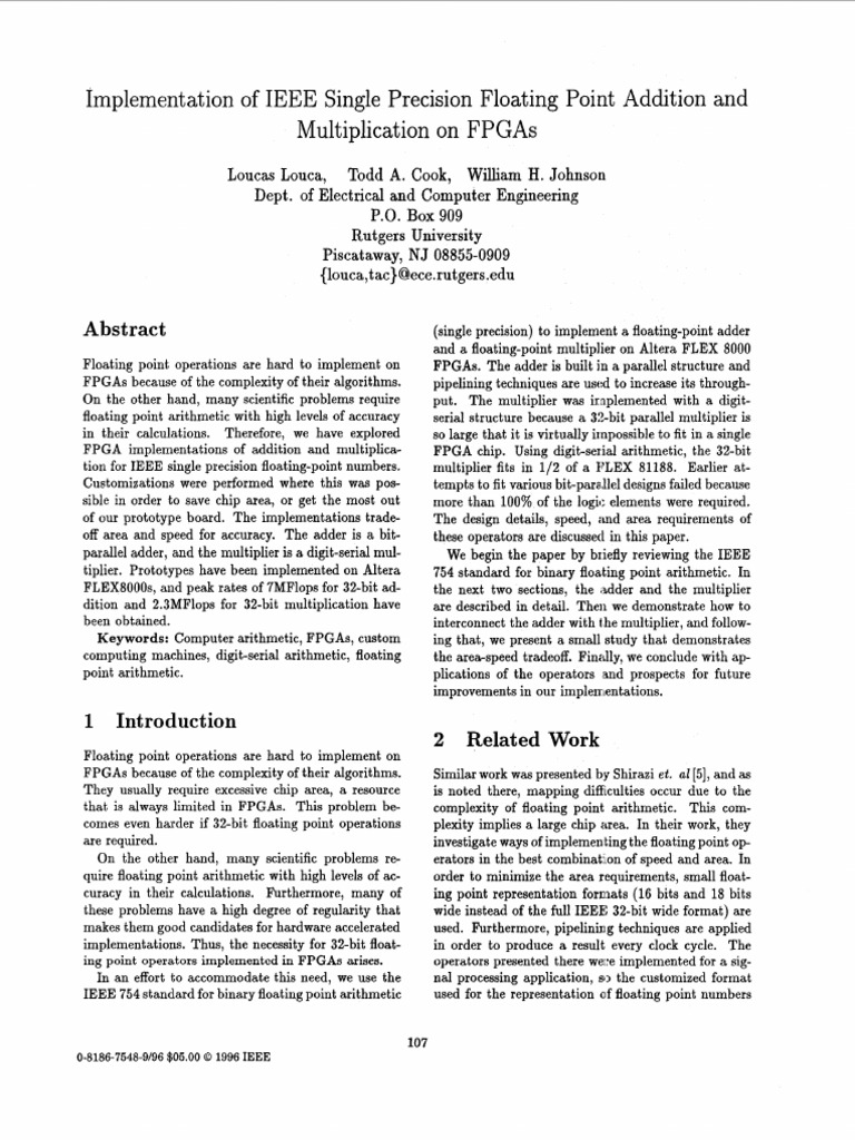 IEEE Single Precision Floating Point Addition and Multiplication On ...