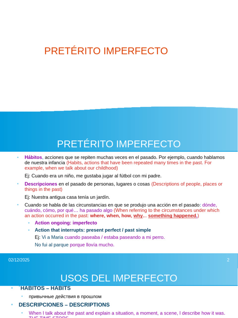 Usos del Pretérito Imperfecto en Español | PDF