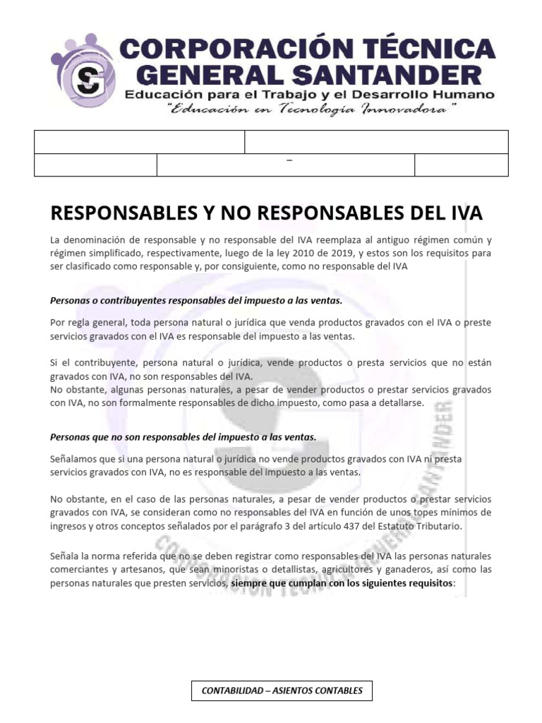 Responsables y No Responsables del IVA | PDF | Costo de la vida ...